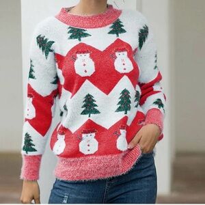 🌸. Festive Red and White Snowman Sweater